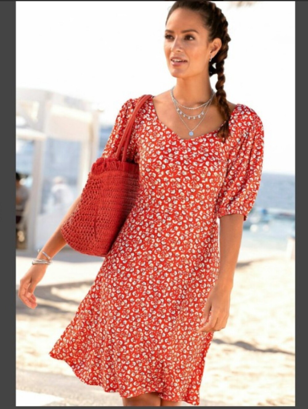 Lascana Floral Red Feminine Back Cut Out Flowy Dress Size 4